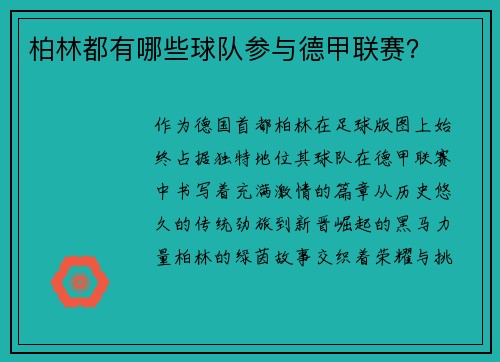 柏林都有哪些球队参与德甲联赛？