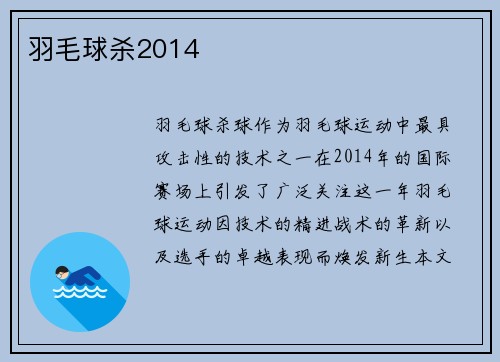 羽毛球杀2014